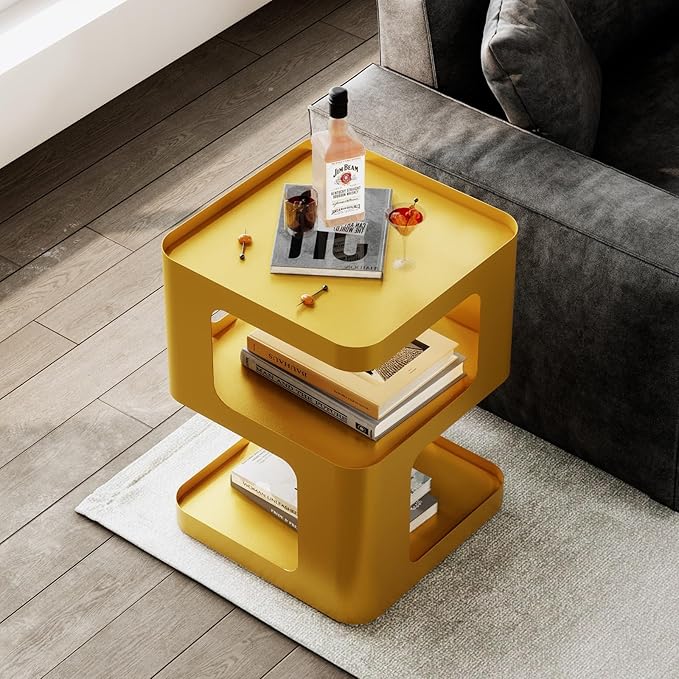 Gold Side Table,Modern end Table,Unique nightstand,Bedside Tables,Metal Accent Side Table with Storage for Living Room Bedroom Couch,no Assembly Required-Ruum Studio Home