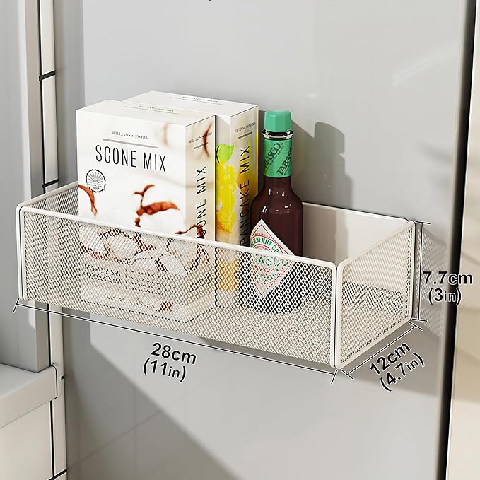 Magnetic Basket Organizer Holder for Fridge Magnetic Storage Bin Box Containers for Refrigerator Whiteboard Classroom (Large, White)-Ruum Studio Home