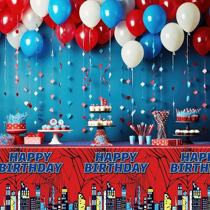 Oudain 3 Pcs Spider Tablecloth 108 x 54 in Red and Blue Plastic Disposable Table Covers City Web Theme Birthday Party Decorations Large Table Cloths for Party Indoor Outdoor (Birthday)-Ruum Studio Home