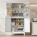 75" H Metal Storage Cabinet, Pantry with 6 Door Shelves and 4 Adjustable Shelves, Leveling Foot for Kitchen, Living Room and Dinning Room, White-Ruum Studio Home
