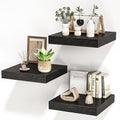 Square Floating Shelves for Wall, 12" W x 12" D x 1.2" H, Small Wooden Wall Mounted Display Shelves with Invisible Brackets for Living Room, Bedroom, Bathroom, Kitchen Decor, Set of 3, Black-Ruum Studio Home