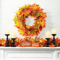 Glitzhome 24 Inch Pre-lit Fall Wreath, Autumn Wreath for Front Door, Lighted Maple Leaves Wreaths with Timer for Thanksgiving Halloween Christmas Wall Front Porch Home Decoration-Ruum Studio Home