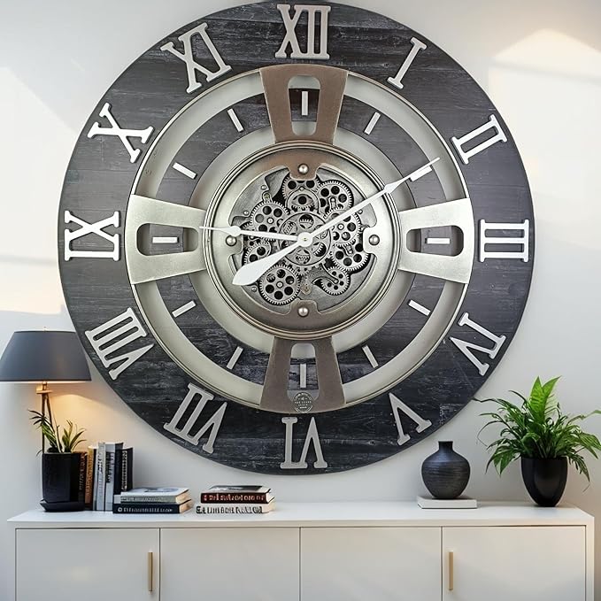 The Gears Clock Real Moving Gear Wall Clock England Line (Vintage Black, 36 inches (90 cm))-Ruum Studio Home