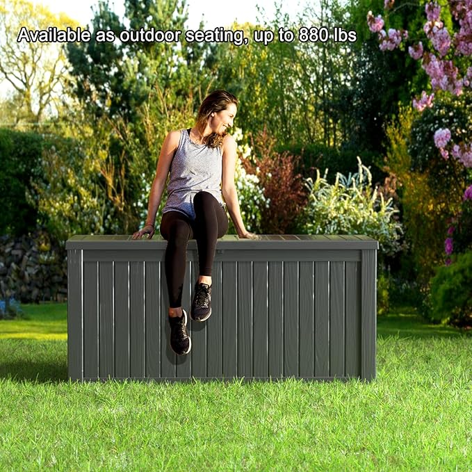Vixzen 150 Gallon Resin Deck Box, Lockable Outdoor Storage Box for Patio Cushions Storage Furniture,Garden Tools, Pool Supplies, Weatherproof and UV Resistant- Black-Ruum Studio Home