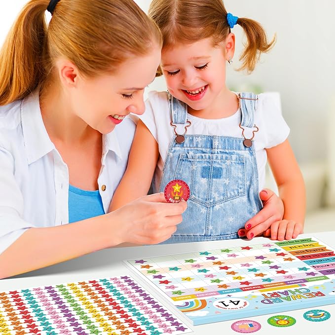 Reward Chart for Kids,Magnetic Behavior Chore Chart for Kids at Home,26 Rainbow Blue Chore Charts,1960 Star Stickers,56 Reward Stickers,Incentive Chore Chart to Develop Responsibility and Good Habits-Ruum Studio Home