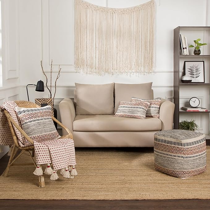 REDEARTH · Tufted Pouf Ottoman with Filler Textured Storage Cube Bean Bag Pouffe Footrest for Living Room, Bedroom, Nursery, Home Decor - 100% Cotton (17.5"X17.5"X17.5", Motley Bohemia Multi)-Ruum Studio Home