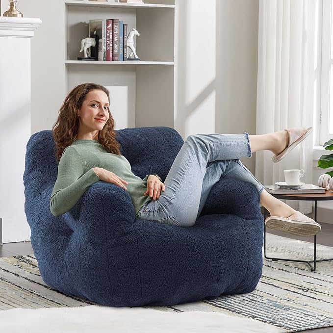 Recaceik Bean Bag Chairs, Tufted Soft Stuffed Bean Bag Chair with Filler, Fluffy Lazy Sofa, Imperial Lounger Giant Bean Bag Chair for Bedroom, Living Room, Blue, Large-Ruum Studio Home