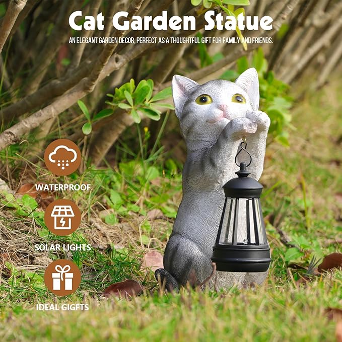 Solar Cat Garden Statue: Outdoor Cat Statues for Garden with Lights for Yard Art Lawn Ornaments Porch Patio Balcony Home House - Gardening Gifts for Women Grandma Mom-Ruum Studio Home