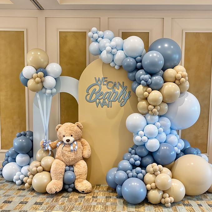 Dusty Blue Balloons 12 Inch Pastel Fog Blue Slate White Sand Metallic Gold Confetti Party Balloons Light Baby Blue White Gold Latex Balloon for Boy Baby Shower Birthday Wedding Party Decoration-Ruum Studio Home