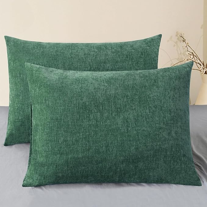 CaliTime Throw Pillow Covers Decorative 20 X 26 Inches Pack of 2 Cozy Chenille Standard Pillow Shams Cases for Couch Sofa Bed Living Room Home Dark Green-Ruum Studio Home