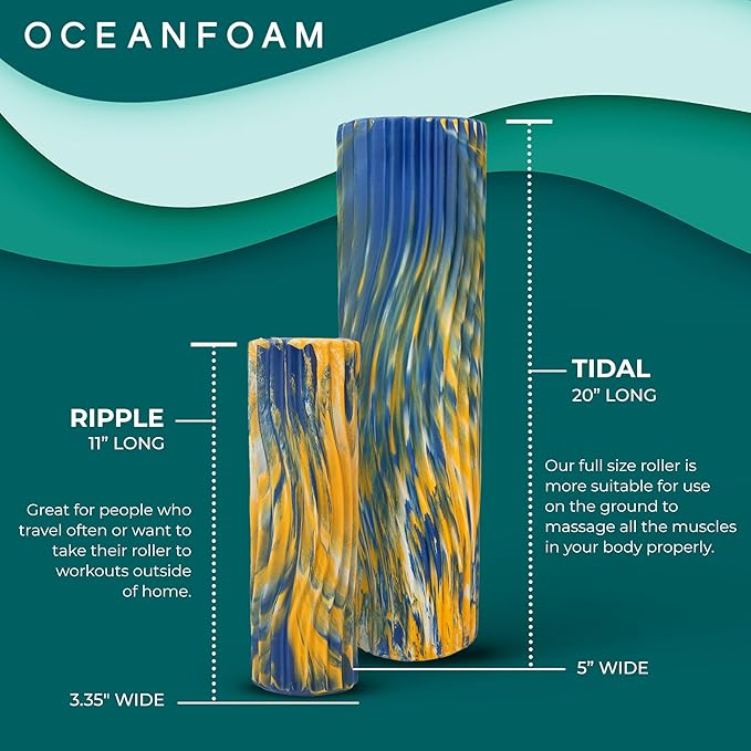 Oceanfoam Tidal Roller - Royal, Gold & Natural Marbled - Muscle Massage Foam Roller for Back Pain & Stretching - Firm & Ergonomic Wide Wave Textured - Yoga, Athletics, & Wellness - Full Size, 20" x 5"-Ruum Studio Home