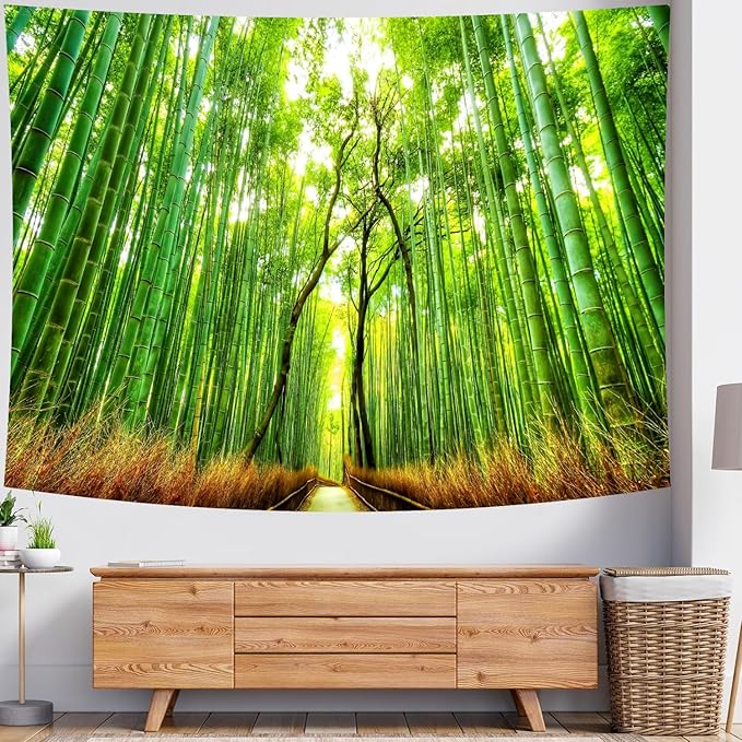 Delur Forest Pathway Tapestry Sunset Tropical Rainforest Nature Tree Tapestry Wall Hanging Sunrise Scenic Natural Green Landscape Headboard for Bedroom Living Room Home Decor (59.1" x 78.7")-Ruum Studio Home
