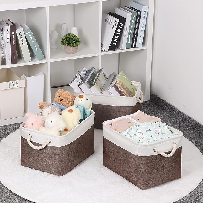 Bidtakay Baskets Fabric Storage Bins for Shelves [3-Pack] Decorative Storage Baskets for Organizing 15 X 11 X 9.5 inches Nursery Closet Foldable Toy Storage Closet Organizer Brown-Ruum Studio Home