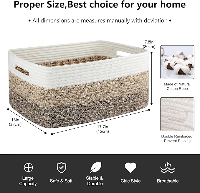 Large Storage Basket for Organizing, Woven Rope Basket for Shelves, Closet Organizer Bins for Clothes, Blanket, Toys, Baby Nursery Storage, 17.7" x 13" x 7.87", 2 Packs Yellow-Ruum Studio Home