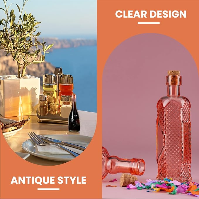 Small MIni Reddish Vintage Glass Bottles with Corks, MIni Vases, Decorative, Potion, Assorted Design Set of 12 pcs, 4.6 Inch Tall (11.43cm), 1.4 Inch Wide (3.56cm)-Ruum Studio Home