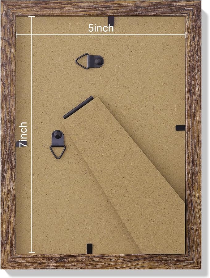 Vittanly 5x7 Picture Frames Set of 9, Shatter Resistant Plexiglass, Display 4x6 Pictures with Mat or 5x7 without Mat, Photo Frames for Wall or Tabletop, Engineered Wood, Brown-Ruum Studio Home