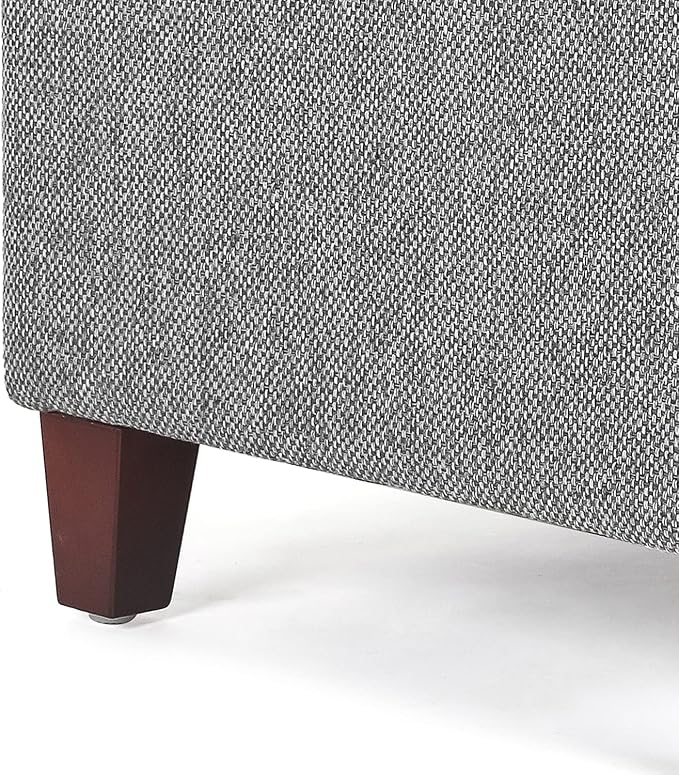 Adeco 17" Square Ottoman with Storage, Small Blue Storage Ottoman Foot Rest with Hinged Lid & Solid Wood Legs, Linen Fabric Foot Stool for Living Room & Bedroom-Ruum Studio Home