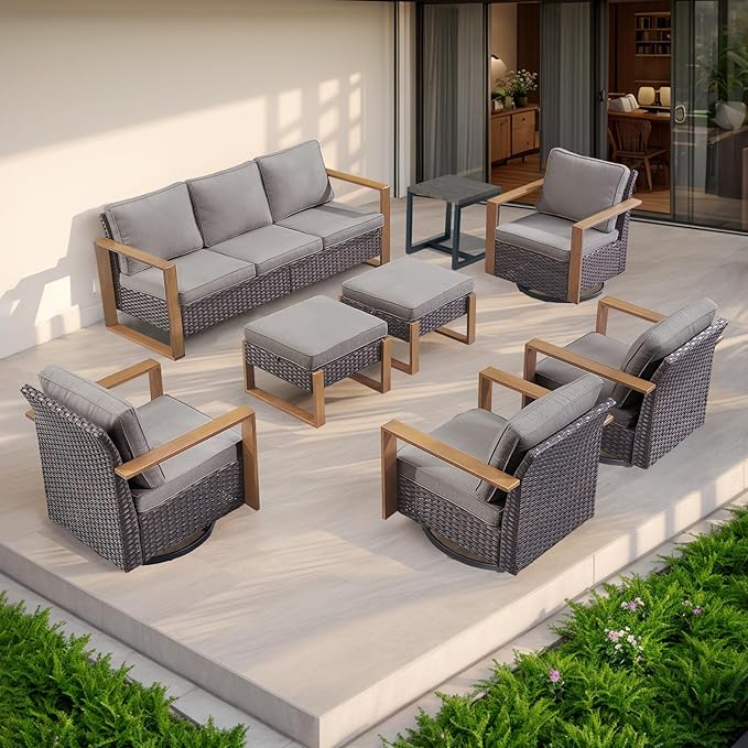 Outdoor Couch Wicker Patio Sofa, Rattan Patio Furniture Sofa with Sturdy Frame,All-Weather PE Wicker,Wide Armrest,Deep Seating and Thick Cushions for Deck Porch Garden(Brown/Grey)-Ruum Studio Home
