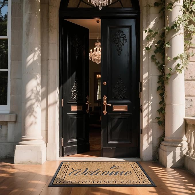 Yimobra Welcome Mat, Heavy Duty Sturdy Door Mats for Home Entrance Outdoor Indoor, Front Doormat for Outside Patio Floor Entry Porch Garage Office, Waterproof, Low Profile, 47X32 Inches, Yellow-Ruum Studio Home