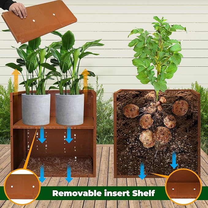 Galvanized Steel Metallic Heavy Planter for Outdoor Plants Metal Outdoor Planter Spliced Flower Box with Partitions for Outside,Indoor,Garden (Corten, 24 * 10 * 24)-Ruum Studio Home