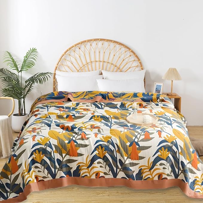 Boho Throw Blanket for Bed - 100% Pure Cotton Ultra Soft Rustic Quilt - Farmhouse Decor Bed Blankets, All Season Rustic Throw for Sofa Couch Chair(60"×80", Floral Sea)-Ruum Studio Home