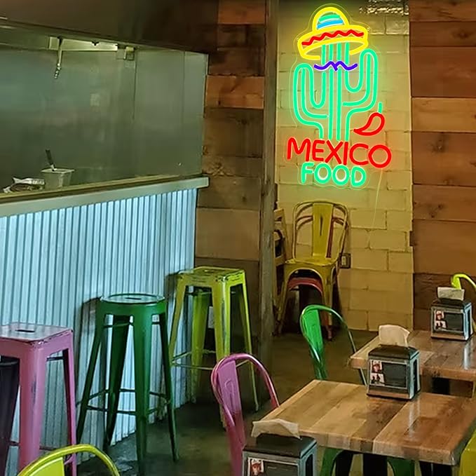 Mexican Food Neon Sign Cactus Neon Lights Dimable Colorful LED Mexican Art Lights Wall Decor for Mexican Restaurants Bars Food Trucks Unique Gift for Taco Enthusiasts Fiesta Parties (15×9.1inch)-Ruum Studio Home