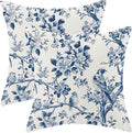 Navy Blue Spring Floral Pillow Covers 16 x 16 Inch Set of 2 for Vintage Chinoiserie Flowers Bird Decor Throw Pillows Plant Farmhouse Outdoor Decorative Cushion Cases for Couch Bed Decorations-Ruum Studio Home
