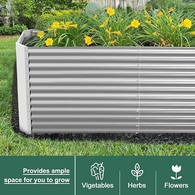 Land Guard 8x4x3ft Rectangular Galvanized Raised Garden Beds, Large-Capacity Metal Planter Box Outdoor, Durable Deep Raised Garden Bed 3ft Tall, Raised Beds for Gardening Vegetables, Classic Silver-Ruum Studio Home