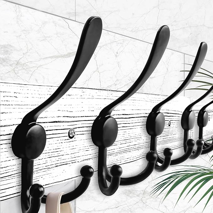 IBosins Wall Mounted Coat Rack, 31.4'' Long, Rustic Wood & Aluminum Coat Rack with 8 Black Tri-Hooks for Coat, Bag, Towel, Key, Hat, Umbrella-Ruum Studio Home