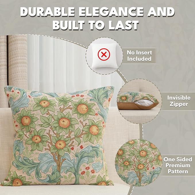 Charlotte Home Furnishings Decorative Tapestry Pillow Cover 19x19 in, Orange Tree Couch Throw Pillow Cover, French Country Square Cushion Cases for Living Room Home Decor, Soft Cotton Jacquard Woven-Ruum Studio Home