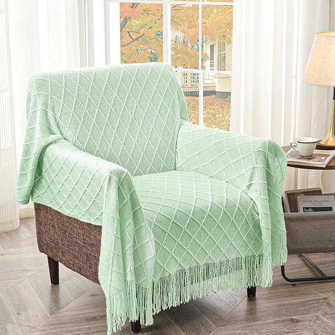 inhand Knitted Throw Blanket for Couch and Bed, Soft Living Room Home Decor Knitted Blanket with Tassel, Outdoor Lightweight Breathable Summer Blanket, Farmhouse Warm Woven Decorative, 50"x60"-Ruum Studio Home