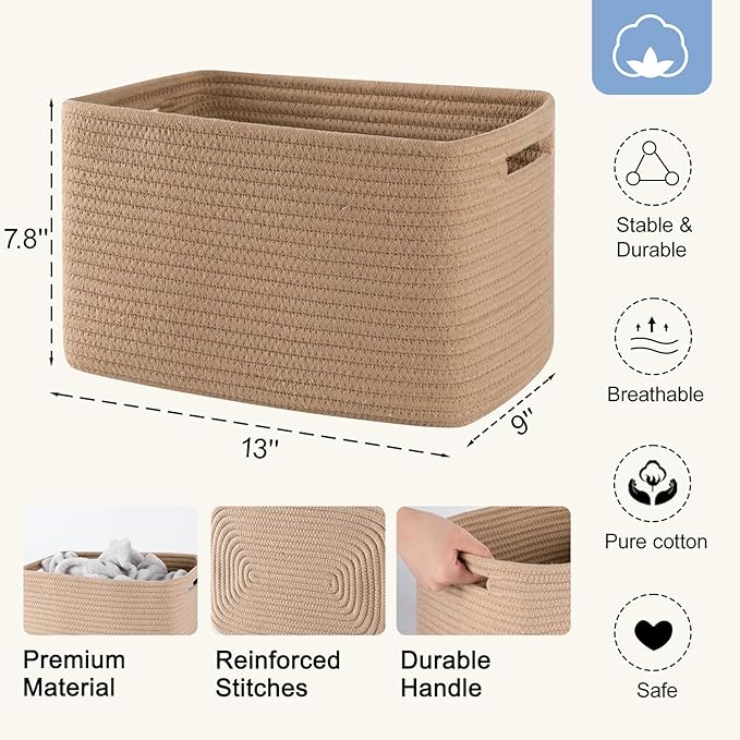 4 Pack Storage Baskets for Organizing, Woven Baskets for Shelves - Perfect for Toys, Books, Towels, and Clothes, Durable Gift Basket Bins Toy Storage, 12.7''L x9''W x7.8''H, Jute-Ruum Studio Home