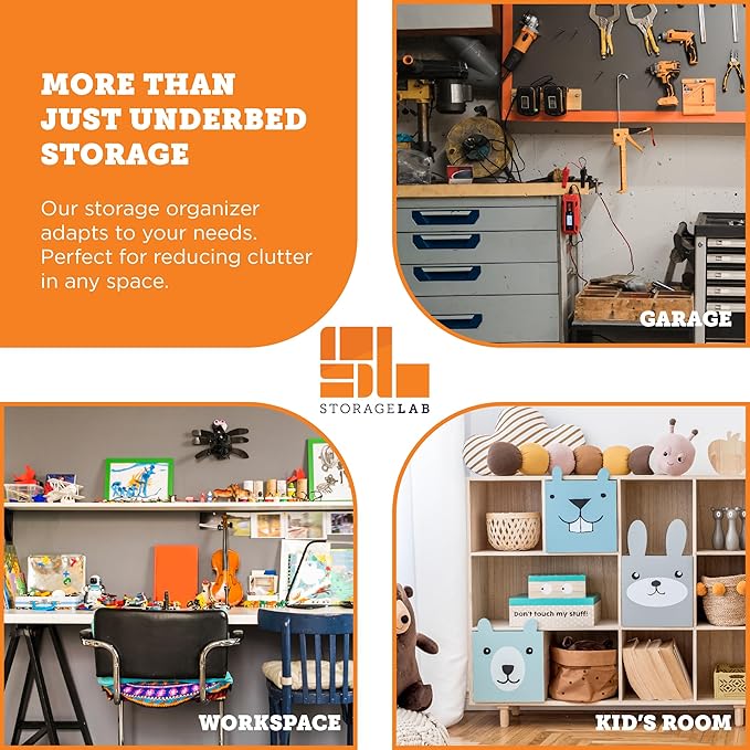 storageLAB Under Bed Storage Containers - Foldable Closet Organizer with Clear Top, Sturdy Handles - 7L Capacity Storage Box for Clothing, Comforter, Blanket, and Shoe - 2 Pack, Soft-Sided, Gray-Ruum Studio Home