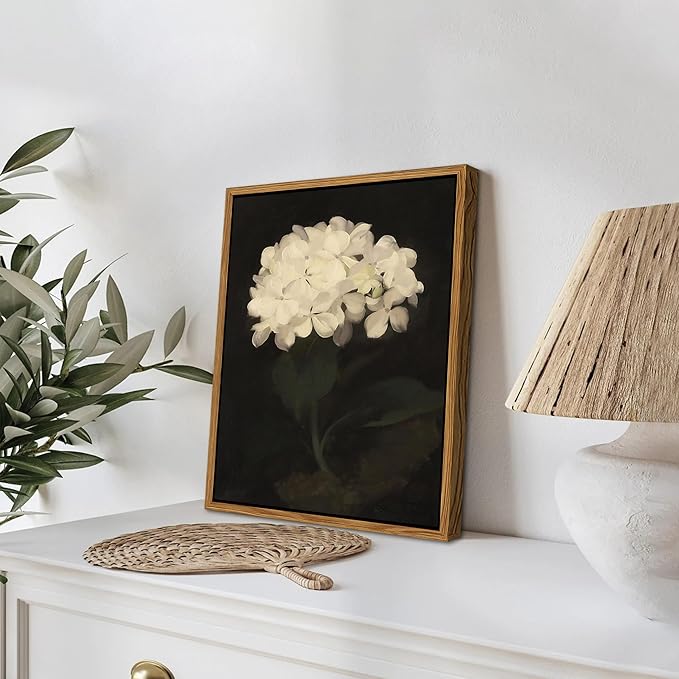 Framed Wall Art for Living Room – Vintage White Hydrangea Oil Painting Canvas Prints, Aesthetic Bedroom Wall Art, Kitchen Decor for Shelves, Bathroom Office Artwork Wall Decor – 8x10in-Ruum Studio Home