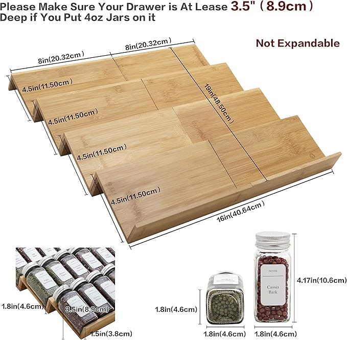 Bamboo Spice Rack Drawer Organizer - 8 Piece Set - 8" or 16" Wide-Ruum Studio Home