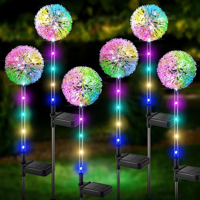 Solar Dandelion Lights Outdoor Decorative: 6 Pack Garden Lights Solar Powered - Waterproof Colorful Flower Light Decor for Yard Patio Porch Pathway Outside Lighting, Unique Gifts for Women-Ruum Studio Home