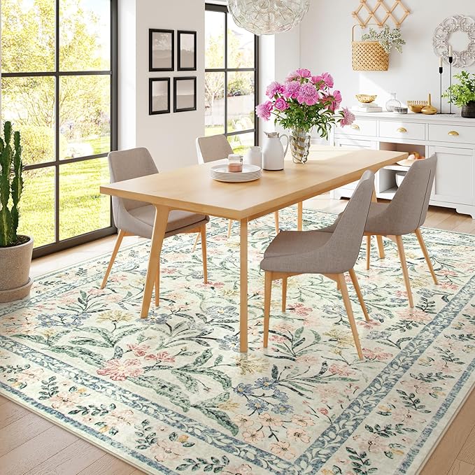 Wonnitar Large Rugs for Living Room, Soft Washable Floral 9x12 Area Rug for Bedroom, Boho Non-Shedding Foldable Carpet for Kids Playroom Apartment Home Decor-Ruum Studio Home