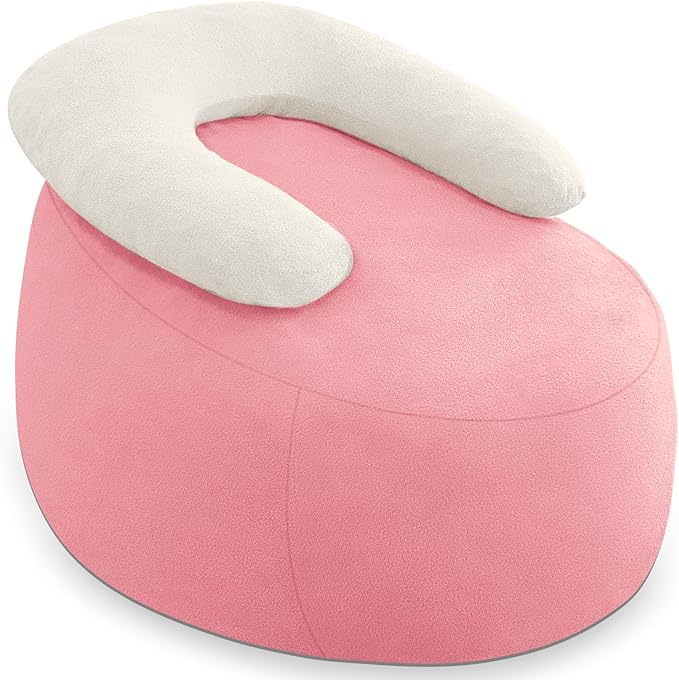 HABUTWAY Bean Bag Chair with U-Shaped Pillow for Adult and Kids Big BeanBag Chair with Filling Ultra Soft Teddy Fleece Couch Chair with Washable Cover for Living Room Bedroom Office, Beige-Light Pink-Ruum Studio Home