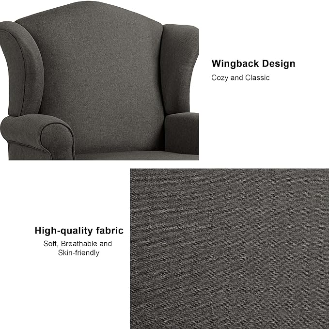 Accent Chair, High Back Upholstered Armchair with High Resilience Sponge & Wood Legs, Mid-Century Modern Comfy Single Sofa Reading Chairs for Living Room, Bedroom (Dark Grey, Set of 1)-Ruum Studio Home