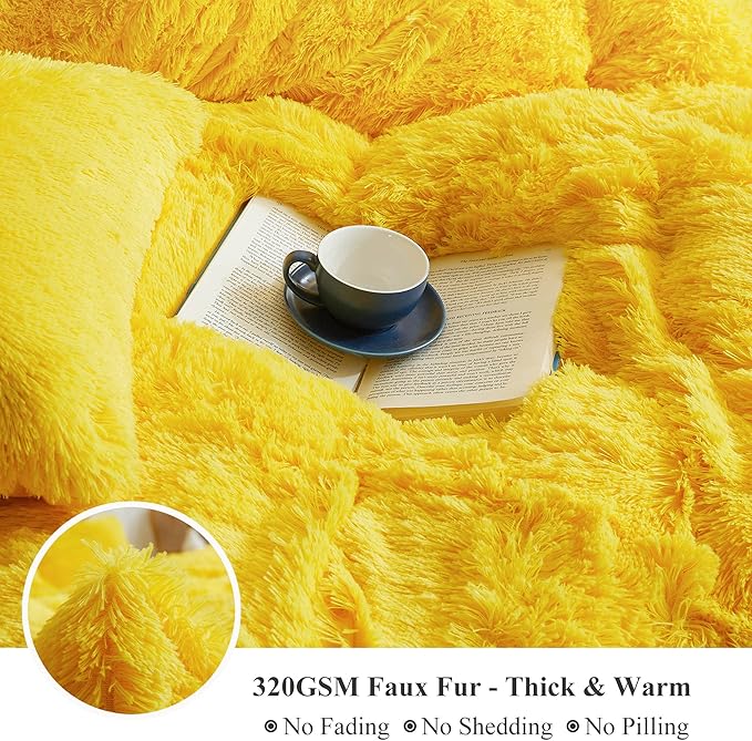 XeGe Luxury Faux Fur Throw, Yellow Soft 50x60 Fluffy Bed Blanket, Cozy Shaggy Plush Decorative Couch Throw, Cute Furry Fuzzy Lap Blanket for Kids Women Men Teen Girls Yellow-Ruum Studio Home