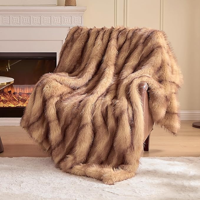 Fluffy Faux Fur Throw Blanket – Super Soft Warm Thick Plush Blanket for Bed, Couch & Office, Cozy Fuzzy Throw with Flannel Backing,108"x90", Brown-Ruum Studio Home