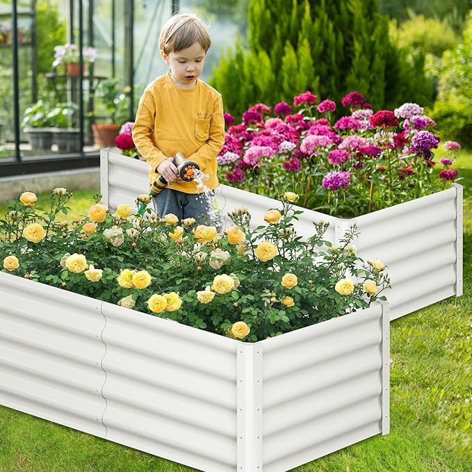 Large Outdoor Planter Boxes Kit Set of 2,6x3x1.5ft Galvanized Raised Bed Planter with Open-Ended Base Design, Elevated for Outdoor Plants, Durable Raised Bed for Gardening,Green-Ruum Studio Home