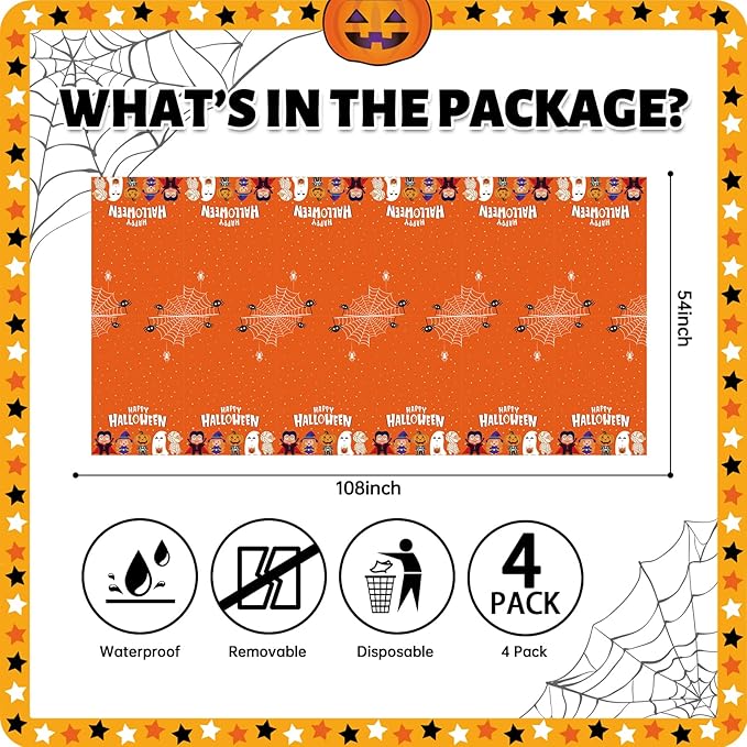 ATFUNSHOP 4 Packs Halloween Tablecloth Disposable Table Cover 54X108 Halloween Decorations KidsBirthday Party Decor, Spooky Spider Web Waterproof Spillproof Table Cloth - Perfect for Dinner-Ruum Studio Home