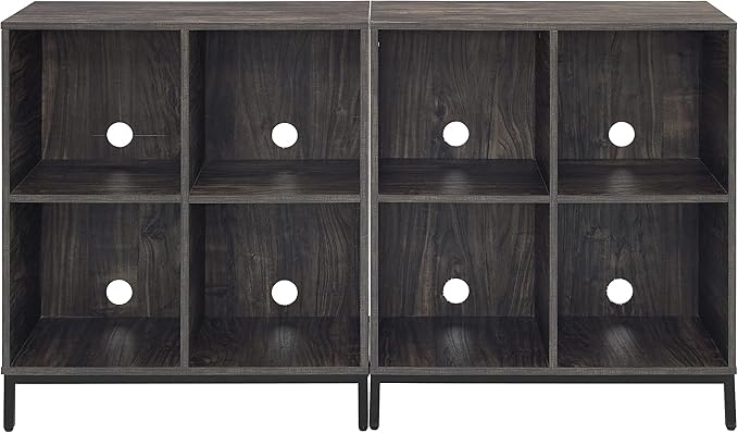 Crosley Furniture Jacobsen 2-Piece Vinyl Record Storage Cube Bookcase Set and Record Player Stand, Brown Ash-Ruum Studio Home