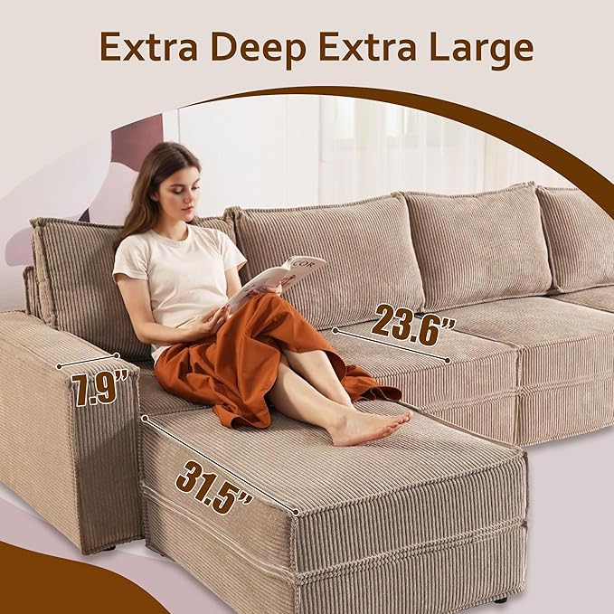 HOOOWOOO Modular Sectional Sofa Couch,Matching Free Combination Cloud Couch Armless Chair(Camel Corduroy)-Ruum Studio Home