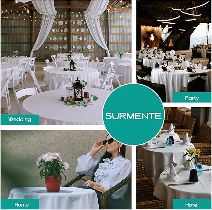 Surmente 132 inch Round tablecloths -5 Pack White Round Table Cloths, Polyester Fabric Table Covers for Weddings, Banquets, or Restaurants-Ruum Studio Home
