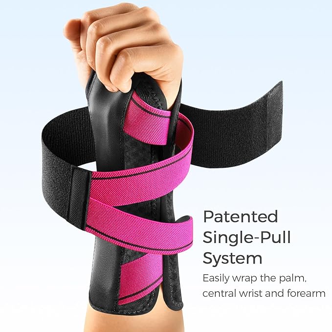FREETOO Carpal Tunnel Wrist Brace Night Support Fit Right Hand for Work, Pain Relief Wrist Splint for Tendonitis, Arthritis, Fit Women and Men, Wrist Stabilizer Brace for Sleeping (L/XL, Black/Pink)-Ruum Studio Home