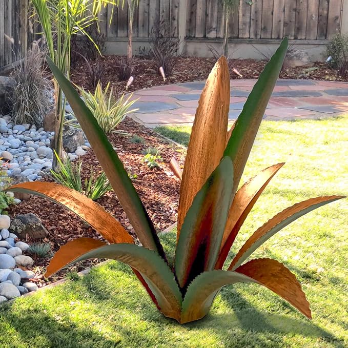 DIY Metal Agave Plant Art Yard Tequila Art Sculpture, Tequila Rustic Garden Sculpture Statue Outdoor Decor,Agave Metal Plants for Yard, Garden Lawn Ornaments (9 Leaves -Green)-Ruum Studio Home