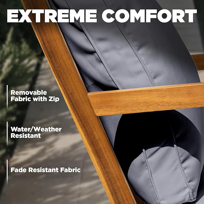IDZO Premium Club Rocking Chair 500lbs Capacity with Inclined Backrest, Thick Foam Cushion, Solid Acacia Wood Rocker for Patio, Backyard, Balcony, Porch-Ruum Studio Home