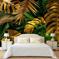 WFBHUA-Gold and Green Tropical Jungle Palm Leaf Wallpaper Mural Monstera Wall Mural for Living Room Bedroom (Not Peel and Stick)-Ruum Studio Home